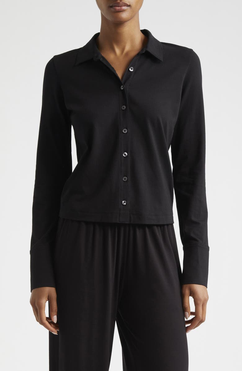 ATM Anthony Thomas Melillo Pima Cotton Blend Matte Jersey Button-Up Shirt, Main, color, Black