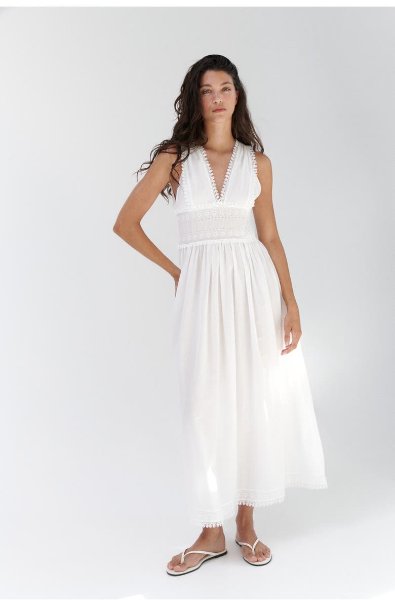 H&M Picot-trimmed Cotton Dress, Main, color, White