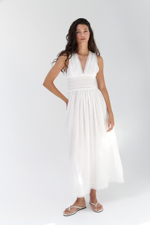 Picot-trimmed Cotton Dress