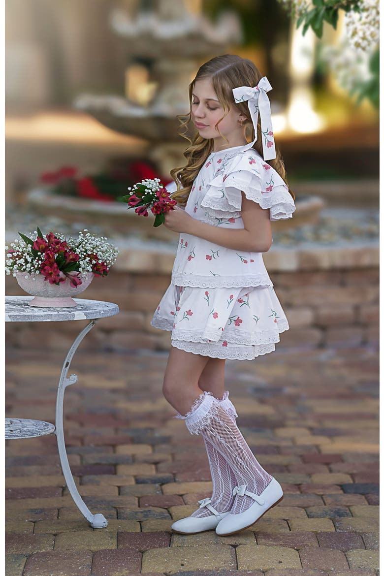 Tulip Cotton Blouse and Shorts Set, Alternate, color, White Tulip Print