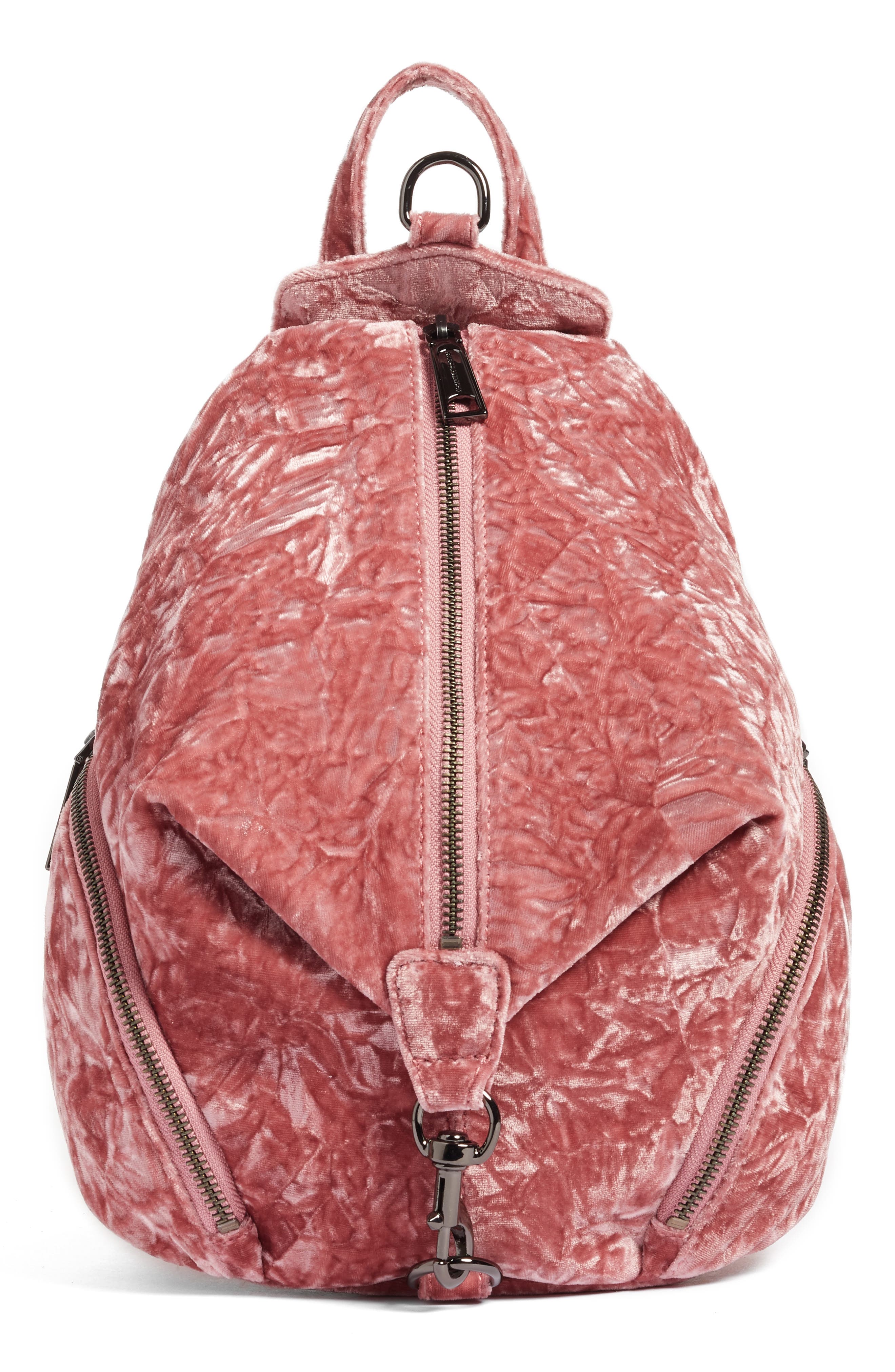Medium Julian Velvet Backpack (Nordstrom Exclusive), Main, color, PINK VELVET/ GUNMETAL HARDWARE