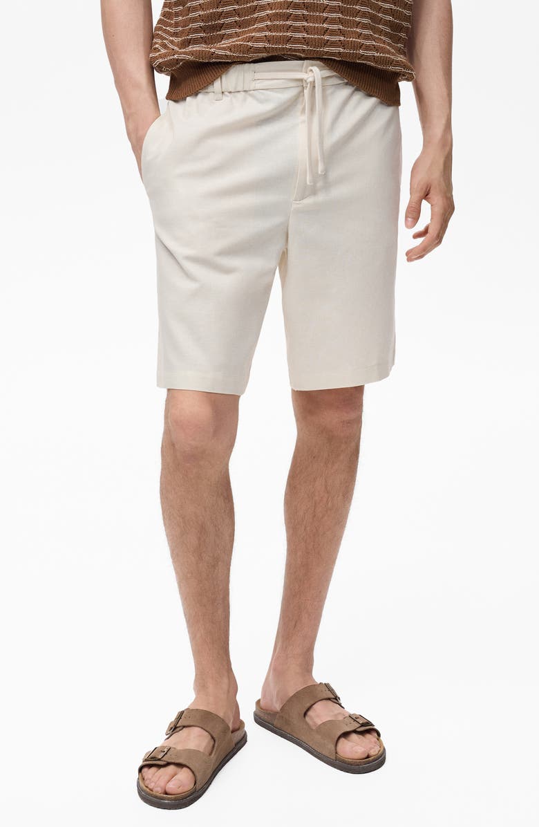 MANGO Cotton & Linen Bermuda Shorts, Main, color, Ivory White