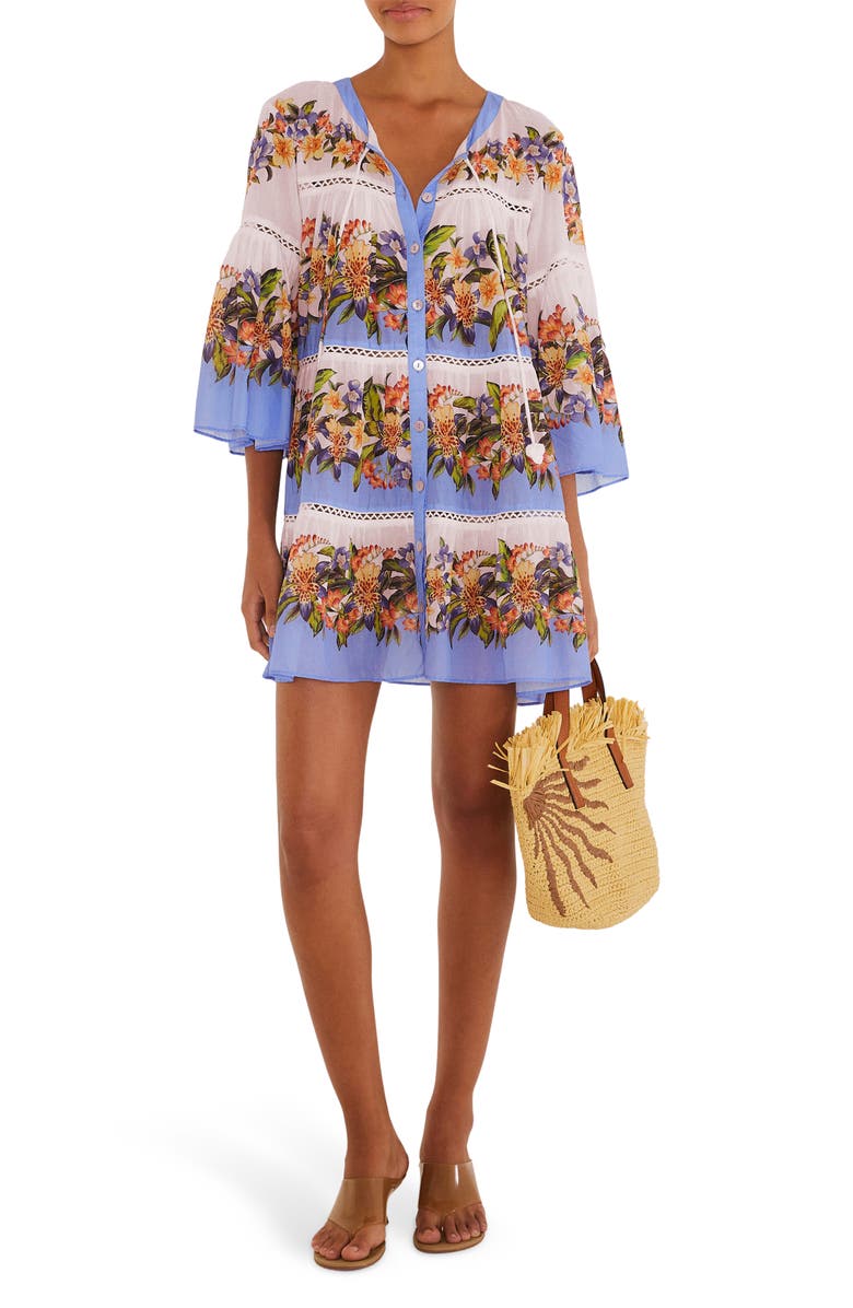 FARM Rio Stripes Cotton High-Low Cover-Up Dress, Main, color, Hilo Stripes Light Blue