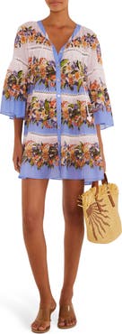 FARM Rio Stripes Cotton High-Low Cover-Up Dress