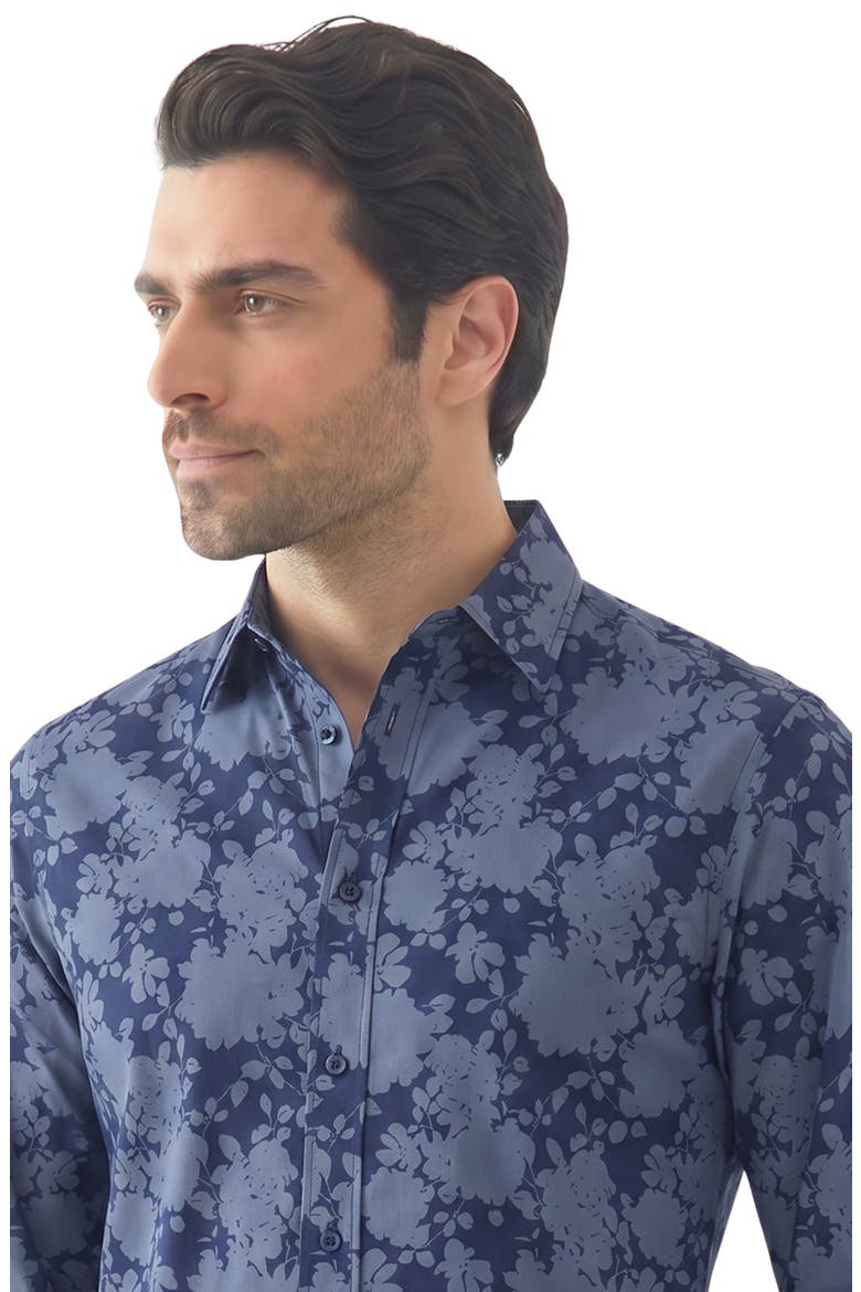 Floral Print Stretch Long Sleeve Button Up Shirt, Alternate, color, 41 NAVY