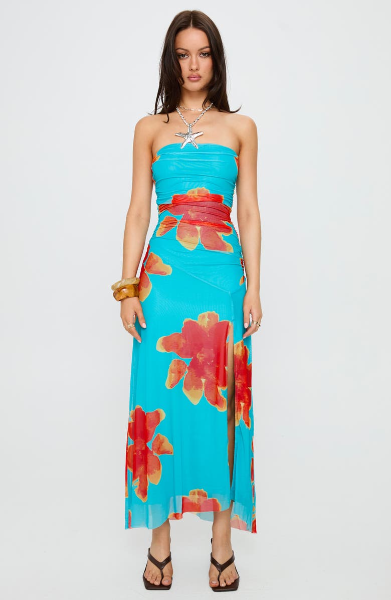 Princess Polly Katara Strapless Maxi Dress, Alternate, color, Blue / Orange Floral