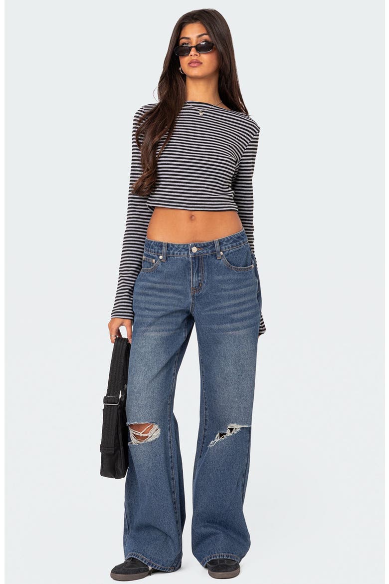 Charlee Stripe Long Sleeve Crop Top, Alternate, color, GRAY
