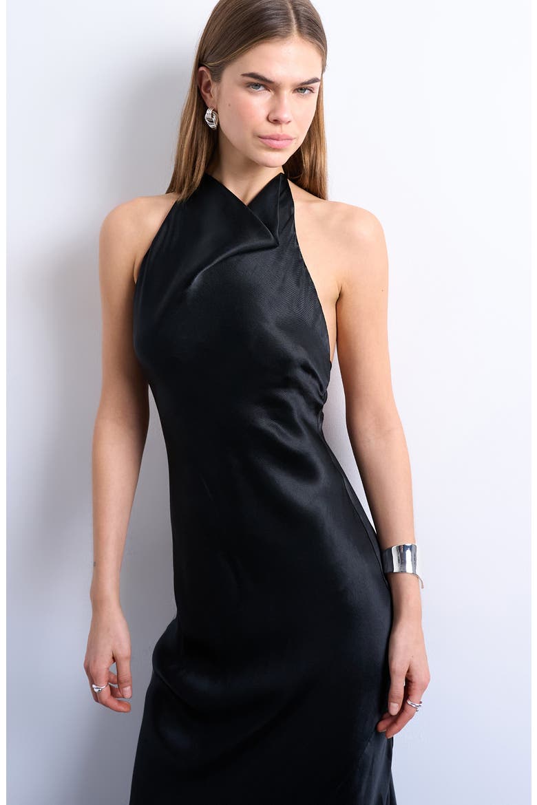Cowl Halter Neck Open Back Maxi Dress, Alternate, color, BLACK