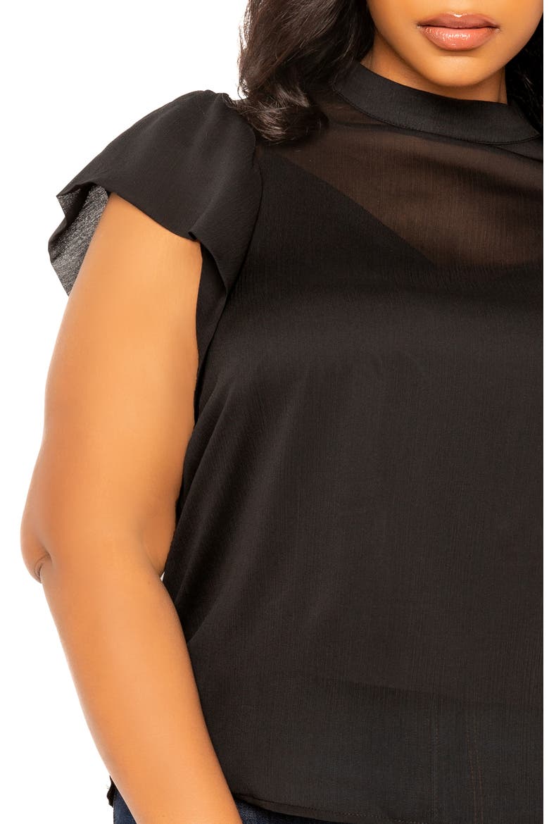 Ruffle Sleeve Top, Alternate, color, BLACK