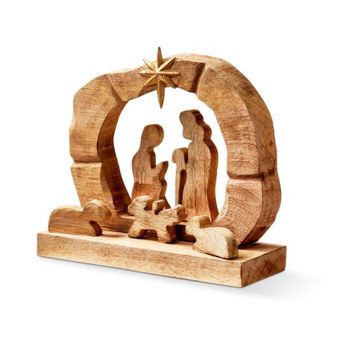 Carved Wood Nativity Scene Decorative Holiday Figurines