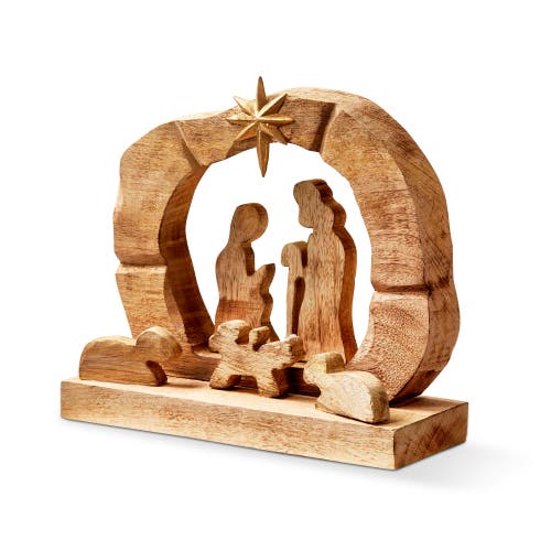Tag Carved Wood Nativity Scene Decorative Holiday Figurines In Brown