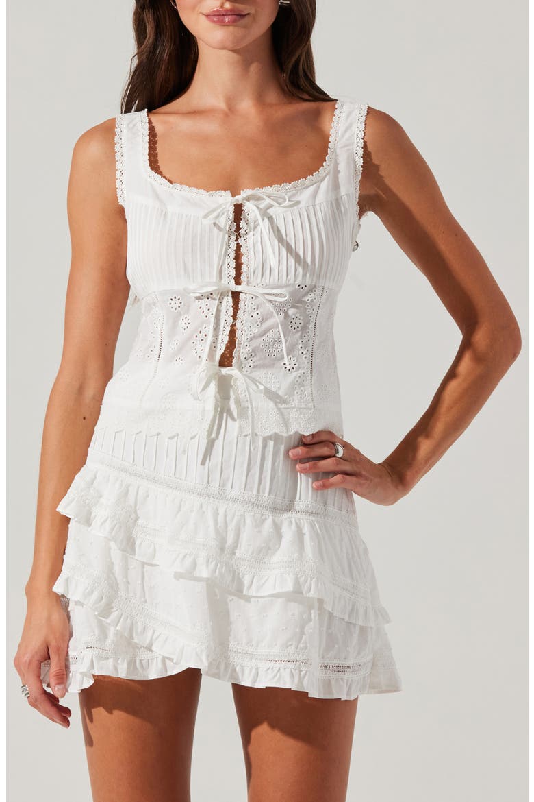 Kensley Embroidered Eyelet Cotton Tie Front Camisole, Main, color, WHITE