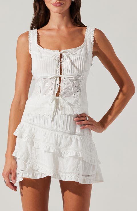 Kensley Embroidered Eyelet Cotton Tie Front Camisole