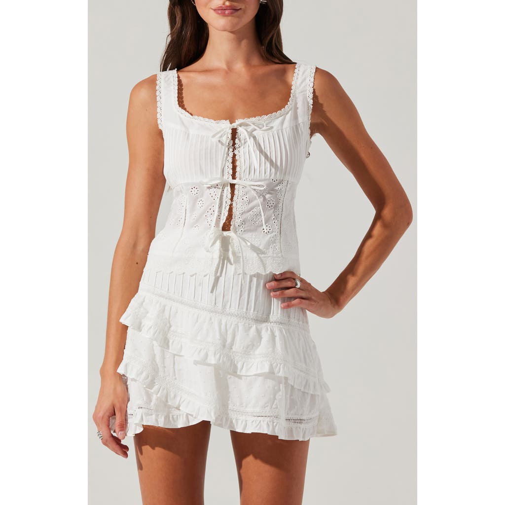 Astr The Label Kensley Embroidered Eyelet Cotton Tie Front Camisole In White