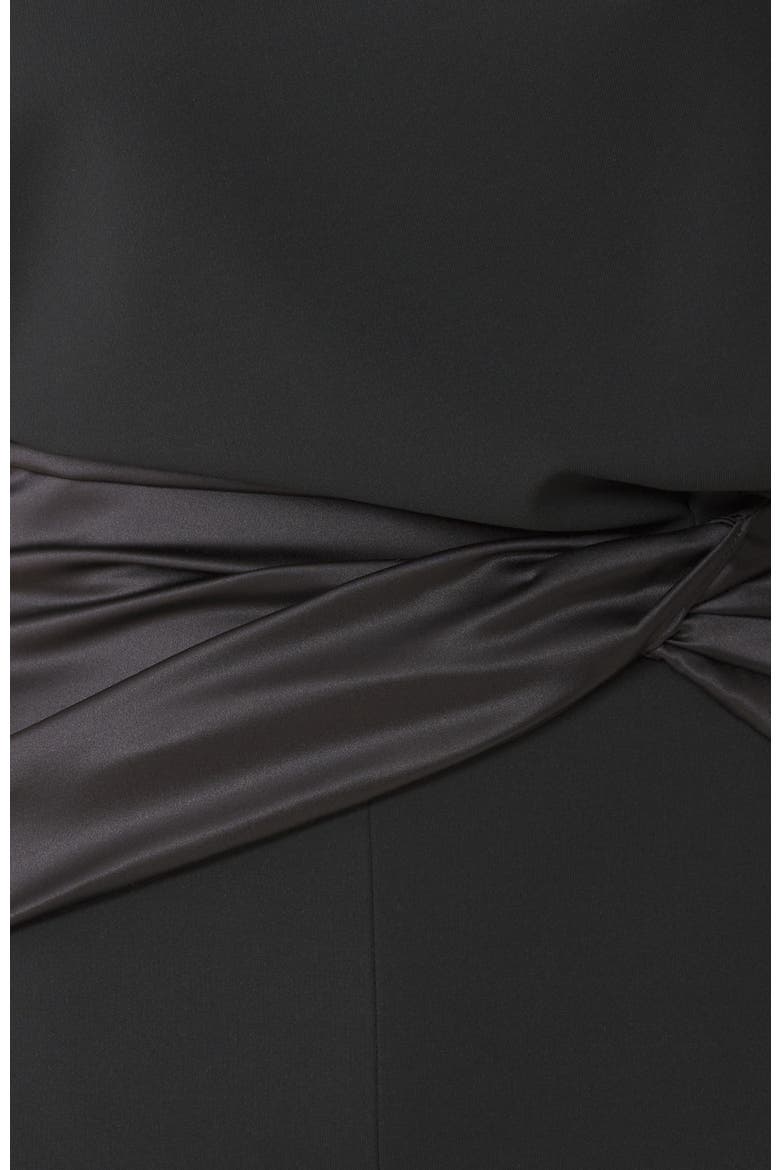 Black Midi Dress In Jersey And Satin, Alternate, color, Black