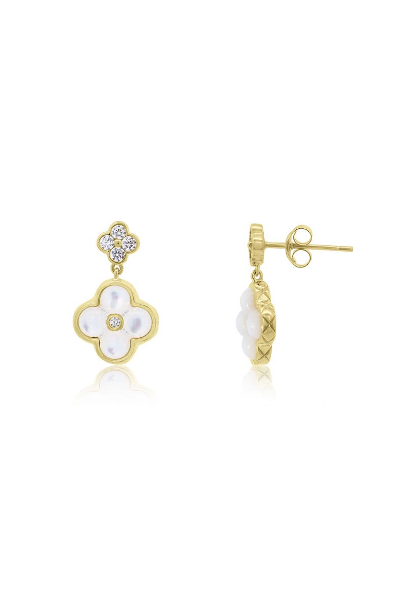 Mother of Pearl CZ Clover Drop Earrings, Main, color, Gold Plated Sterling Silver