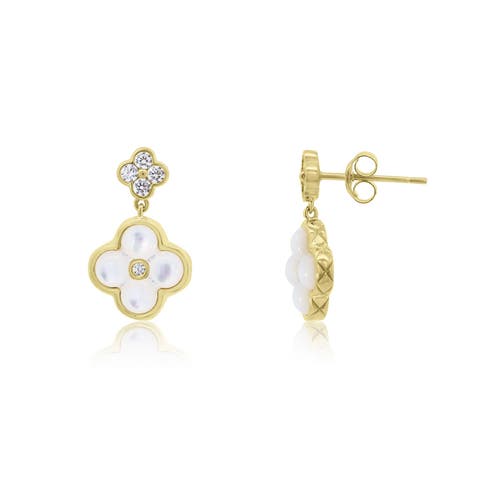 Mother of Pearl CZ Clover Drop Earrings