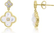 The Lovery Fine Jewelry Mother of Pearl CZ Clover Drop Earrings