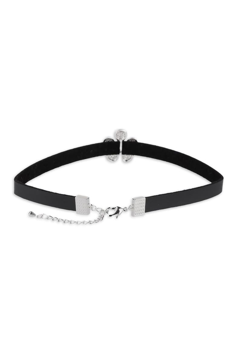 Pavé Crystal Flower Leather Choker Necklace, Alternate, color, BLACK