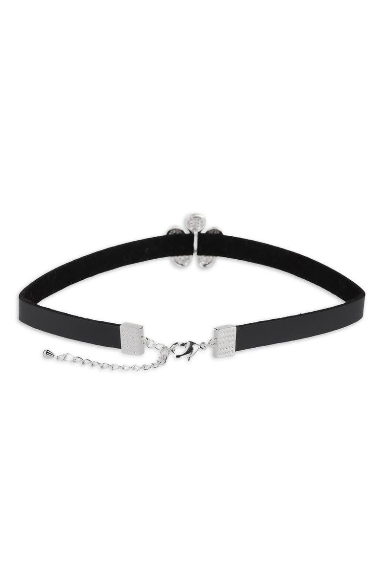 SAACHI Pavé Crystal Flower Leather Choker Necklace, Alternate, color, Black