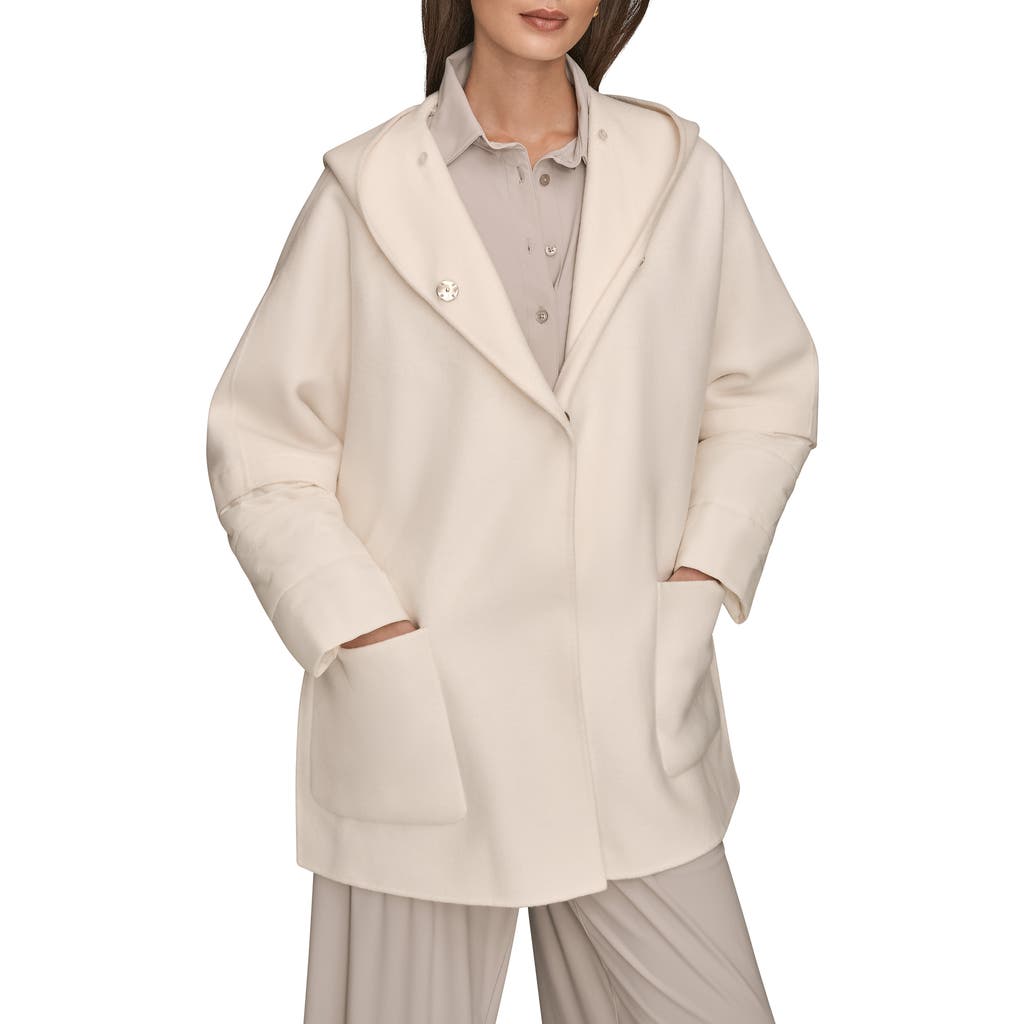 Donna Karan New York Wool Blend Coat With Puffer Sleeves In White