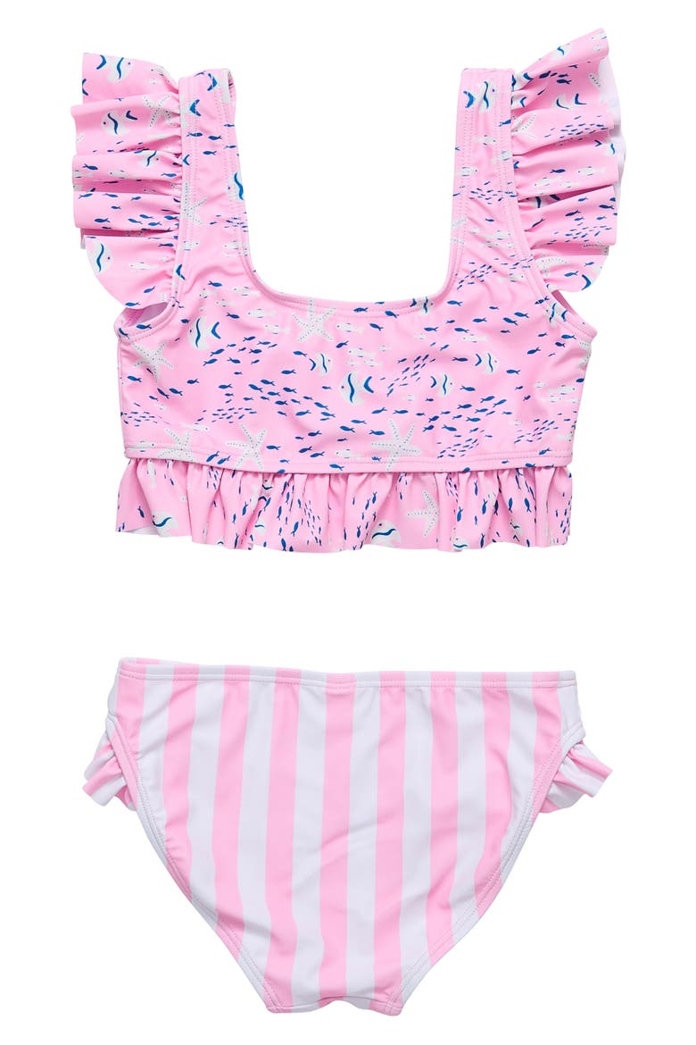 Kids' Pink Sea Print Ruffle Two-Piece Swimsuit, Alternate, color, PINK