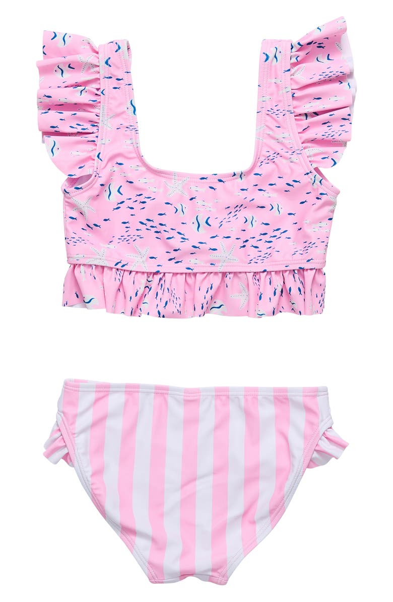 Snapper Rock Kids' Pink Sea Print Ruffle Two-Piece Swimsuit, Alternate, color, 
