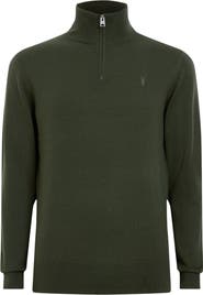 AllSaints Kilburn Funnel Neck Wool Blend Quarter Zip Sweater