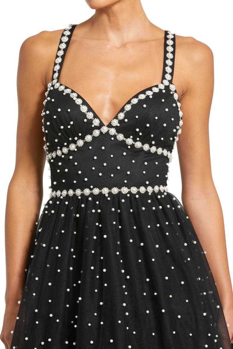 Pearl Beaded High Low Gown, Alternate, color, Black Ivory