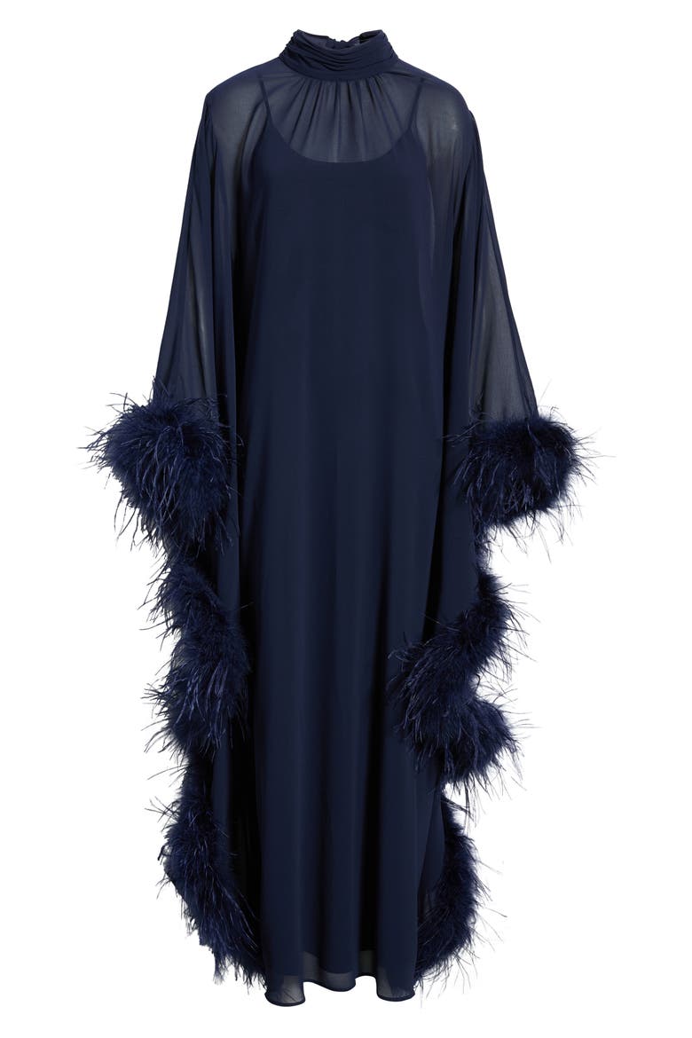 Sheer Feather Trim Dress, Alternate, color, MIDNIGHT