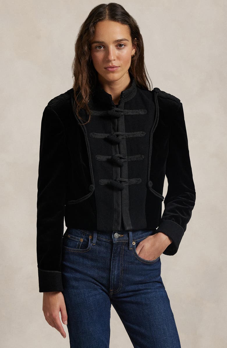 Polo Ralph Lauren Soutache Trim Velveteen Toggle Jacket, Alternate, color,