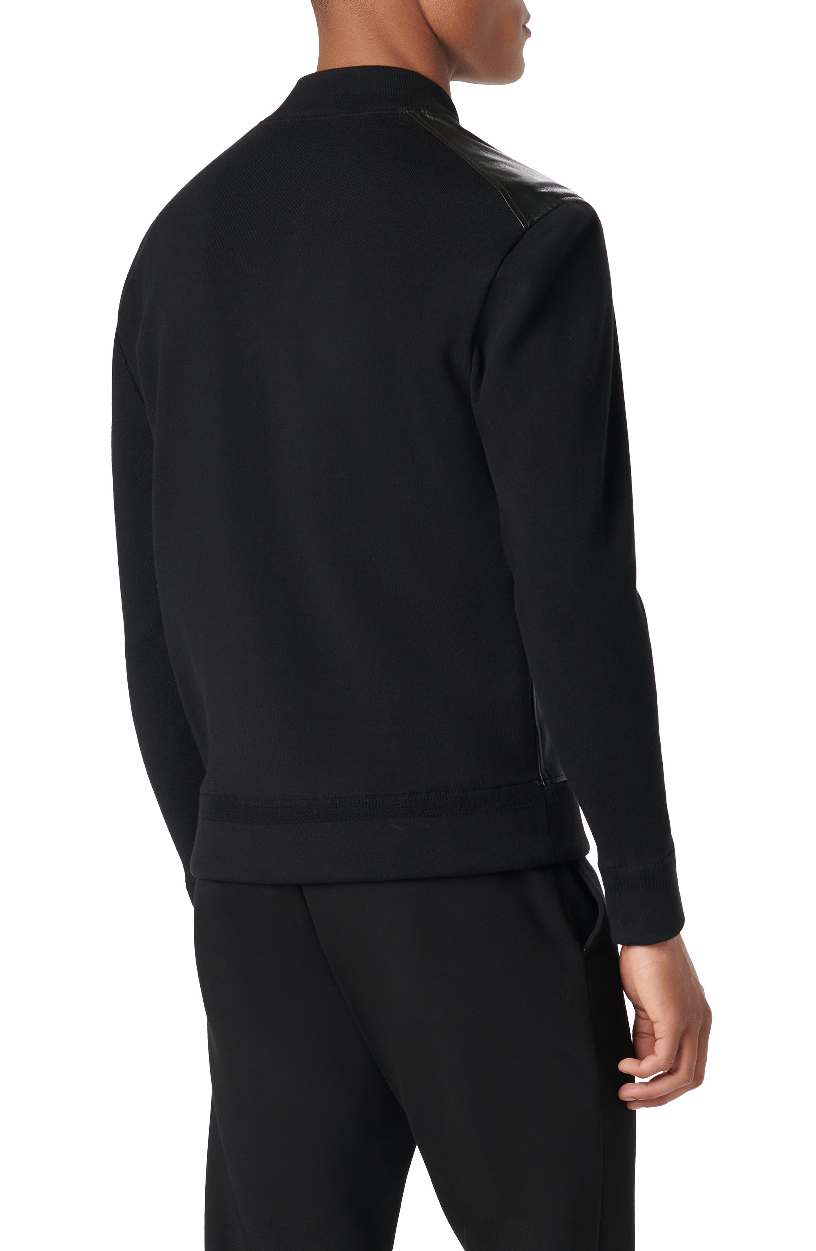 Leather Front Zip-Up Cotton & Cashmere Cardigan - image 2