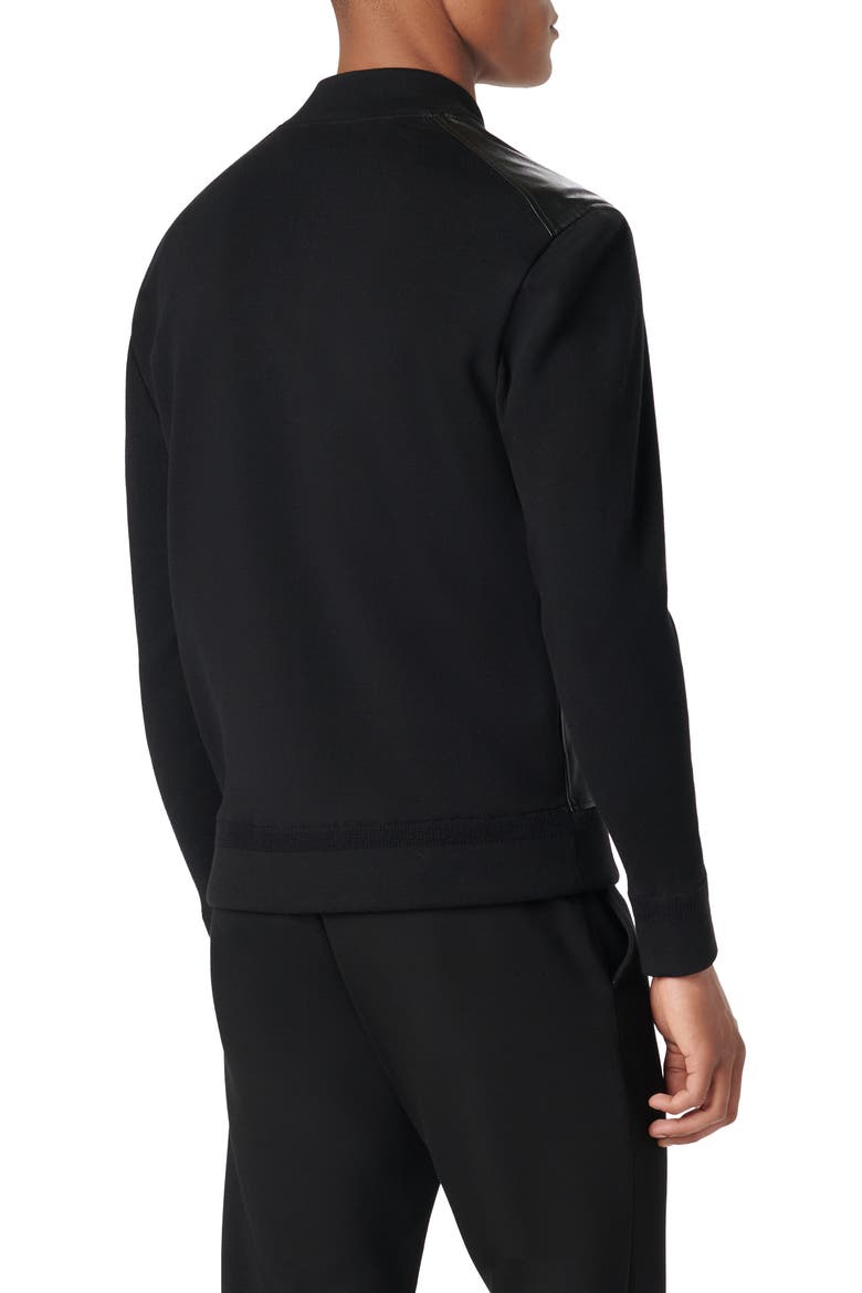 Leather Front Zip-Up Cotton & Cashmere Cardigan, Alternate, color, BLACK