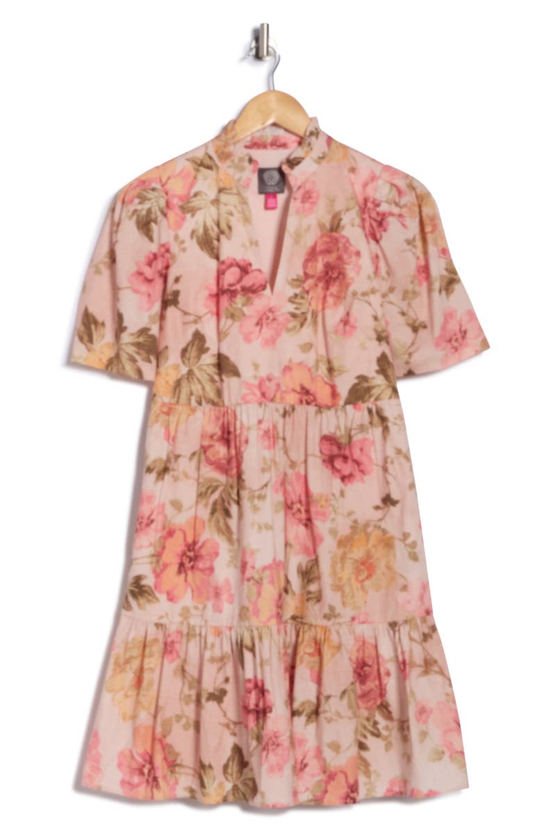 Vince Camuto Floral Ruffle Poplin Minidress, Alternate, color, Peach