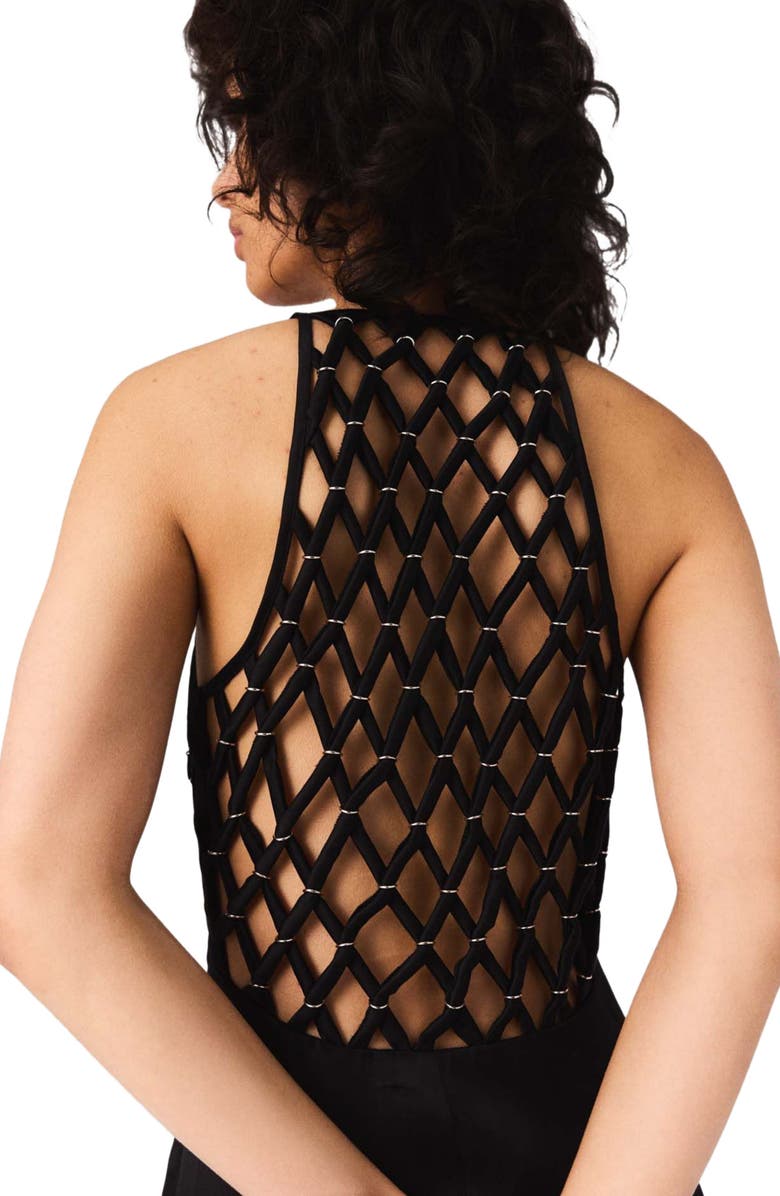 maje Flowy maxi dress with braided back, Alternate, color, Black