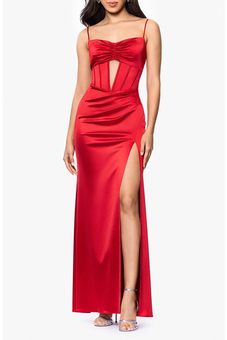 Corset Satin Column Gown, Main, color, RED
