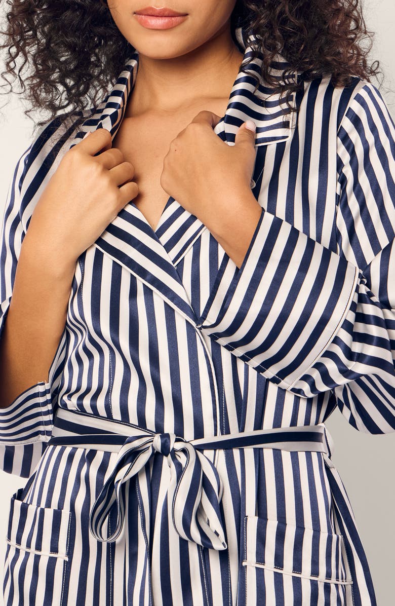 Petite Plume Bengal Stripe Silk Robe, Alternate, color, Navy