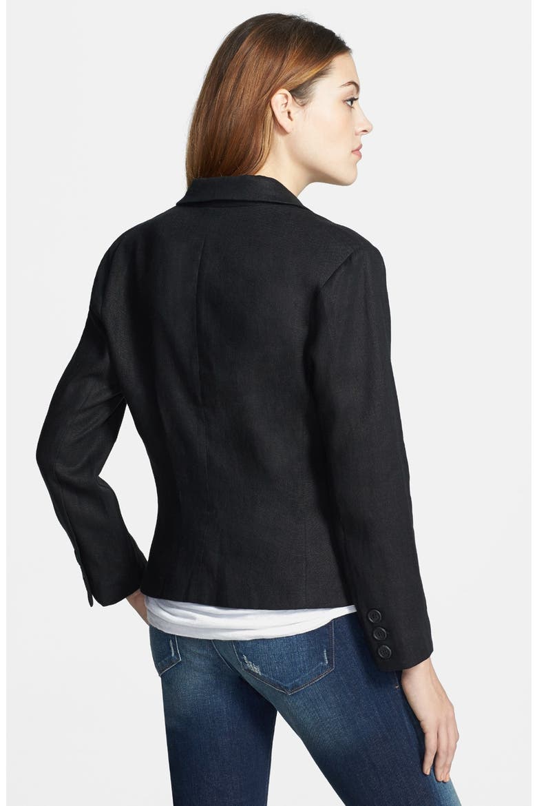 Three Quarter Sleeve Linen Blazer, Alternate, color, BLACK