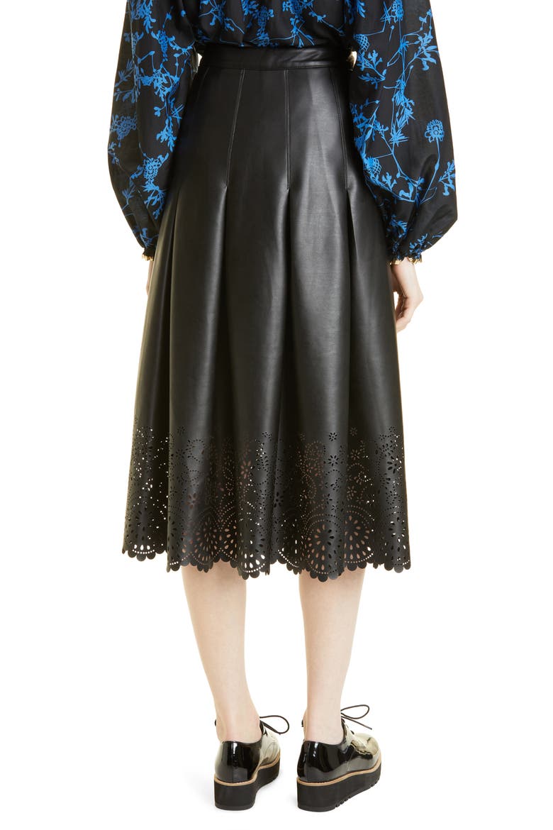 Neil Pointelle Hem Faux Leather Skirt, Alternate, color, BLACK