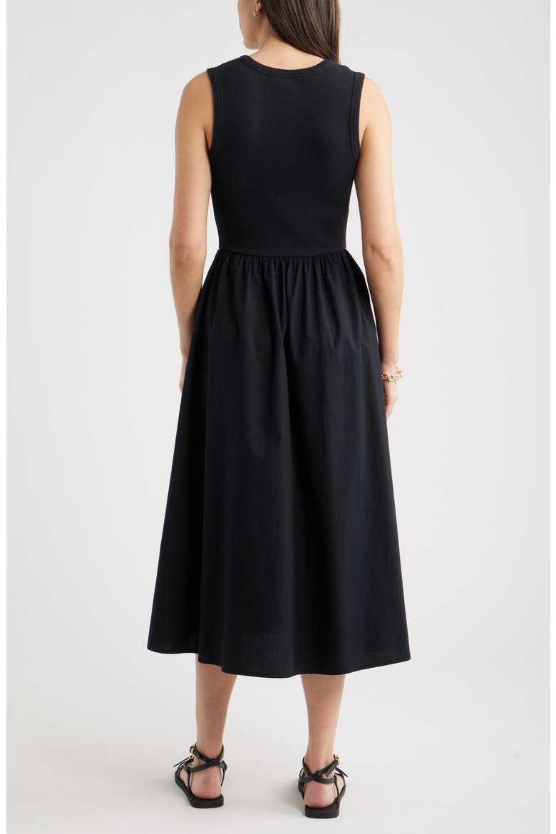 Sleeveless Mixed Media Midi Dress, Alternate, color, BLACK