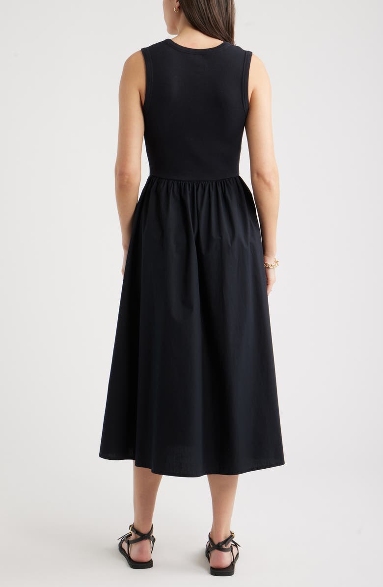 Caslon<sup>®</sup> Sleeveless Mixed Media Midi Dress, Alternate, color, Black