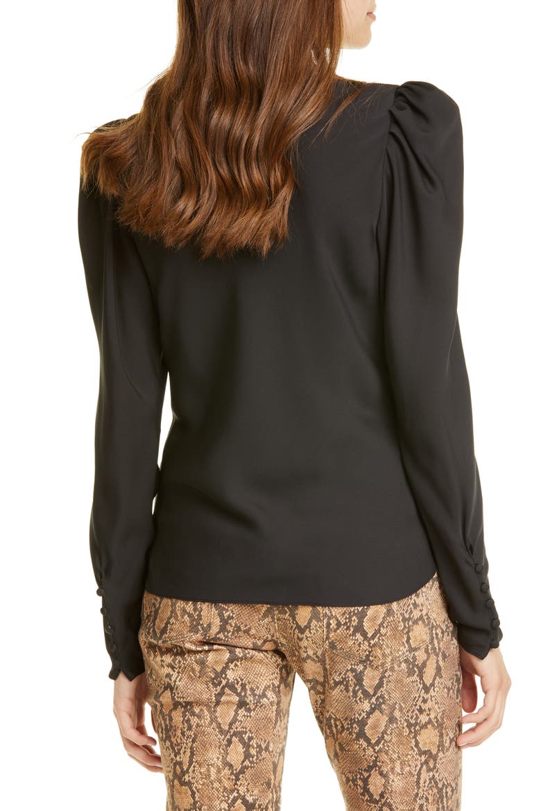 Shirred Silk Long Sleeve Blouse, Alternate, color, NOIR