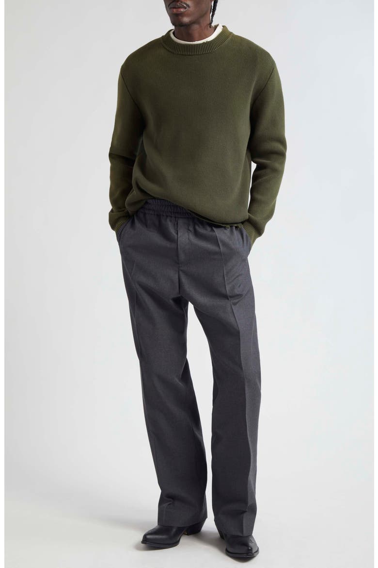 Distressed Cotton Blend Sweater, Alternate, color, MILITARY GREEN