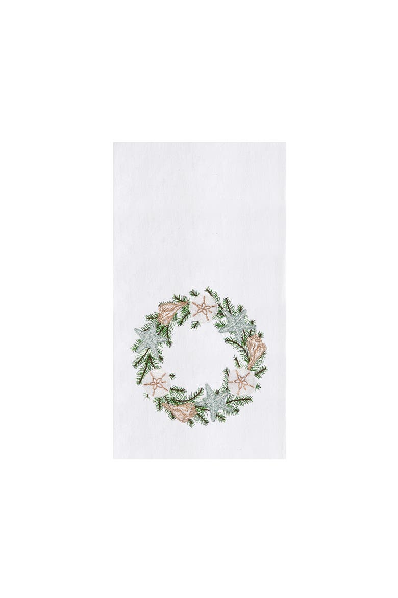 Coastal Shell Wreath 100% Cotton Flour Sack Dishtowel, Main, color, Green