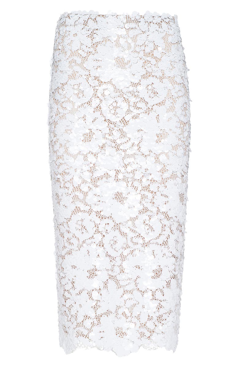 L'AGENCE Makena Sequin Lace Midi Skirt, Alternate, color, White
