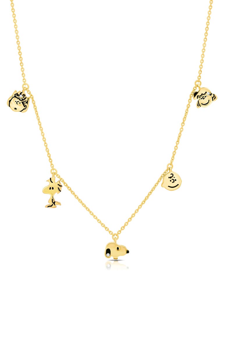 x Peanuts® Snoopy & Friends Charm Station Necklace, Main, color, 18KT YELLOW GOLD / CLEAR STONE