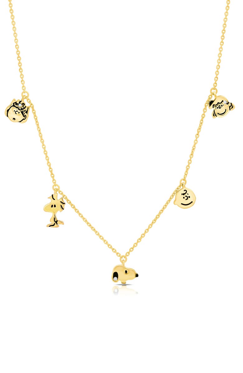 Crislu x Peanuts<sup>®</sup> Snoopy & Friends Charm Station Necklace, Main, color, 18Kt Yellow Gold / Clear Stone