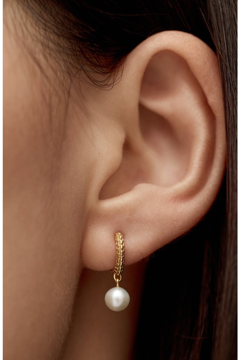 Heirloom Freshwater Pearl Drop Huggie Hoop Earrings, Alternate, color, 18CT GOLD VERMEIL / PEARL