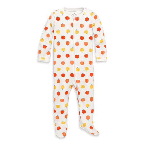 Primary Baby Organic Zip Footie In Candy Pumpkins In White