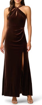 Adrianna Papell Velvet Keyhole Halter Mermaid Gown
